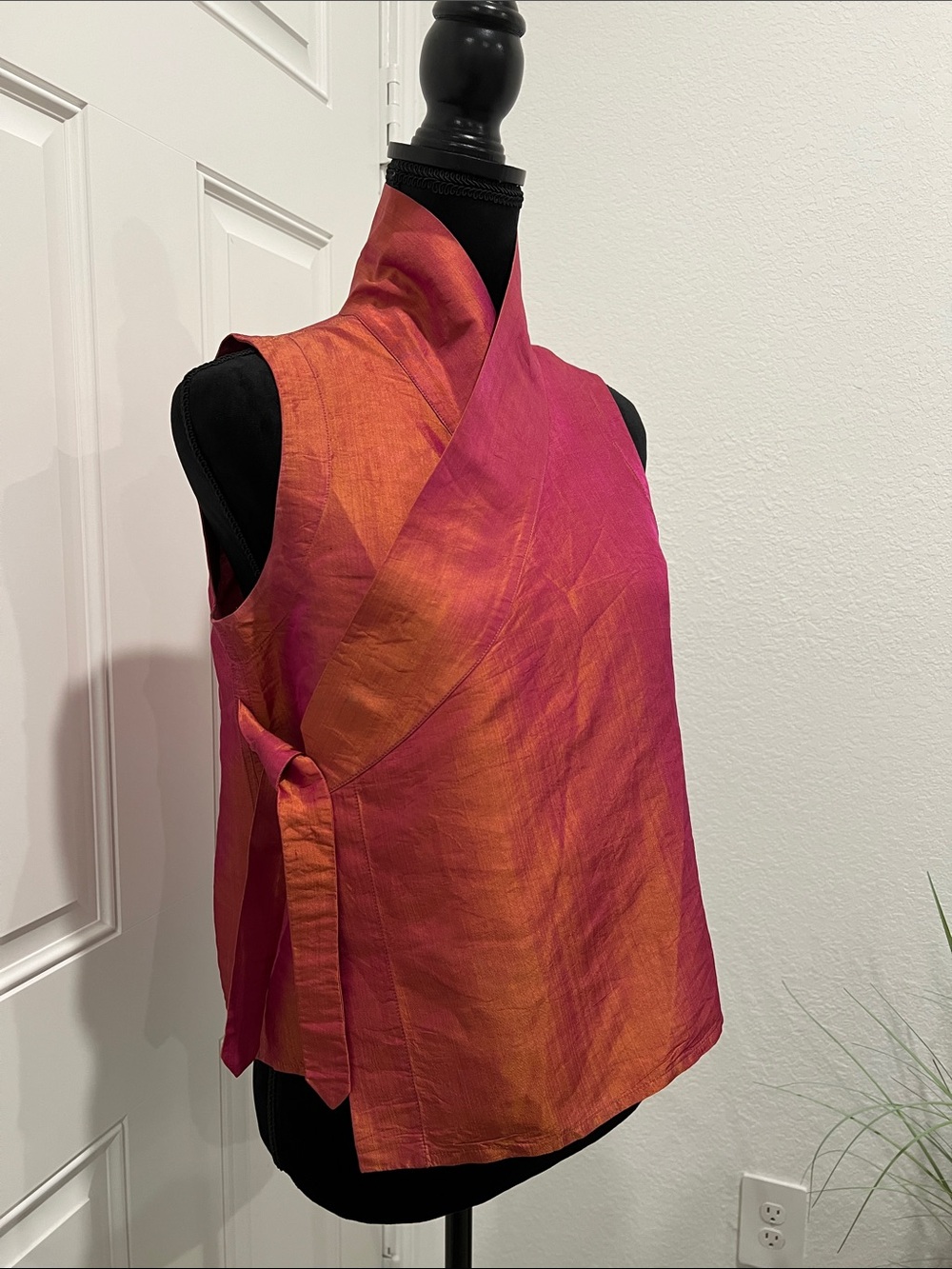 Sleeveless Wrap-Front Top in Pink chrome Sz 2 (item 001) - Picture 2 of 8